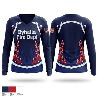 Womens Long Sleeve Vneck Shirt, Byhalia Fire Dept, Fire Department, Teamtime, Team time, sublimation, custom sports apparel, team uniforms, spirit wear, spiritwear, sports uniforms, custom shirts, team store, custom team store, fundraiser sports, apparel fundraiser
