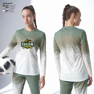 Womens Long Sleeve Vneck Shirt, Canyon High School Girls Soccer, Women's Soccer, Teamtime, Team time, sublimation, custom sports apparel, team uniforms, spirit wear, spiritwear, sports uniforms, custom shirts, team store, custom team store, fundraiser sports, apparel fundraiser