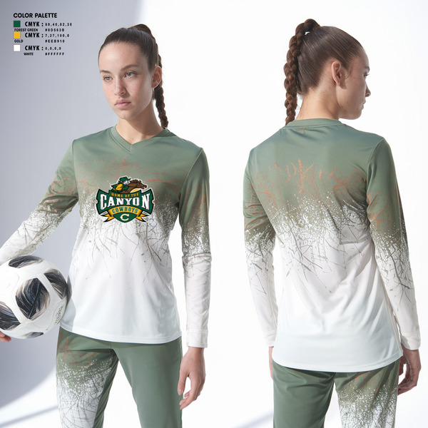 Womens Long Sleeve Vneck Shirt, Canyon High School Girls Soccer, Women's Soccer, Teamtime, Team time, sublimation, custom sports apparel, team uniforms, spirit wear, spiritwear, sports uniforms, custom shirts, team store, custom team store, fundraiser sports, apparel fundraiser