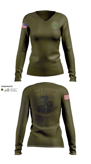 Womens Long Sleeve Vneck Shirt, POLK COUNTY NARCOTICS DIVISION, Police, Teamtime, Team time, sublimation, custom sports apparel, team uniforms, spirit wear, spiritwear, sports uniforms, custom shirts, team store, custom team store, fundraiser sports, apparel fundraiser