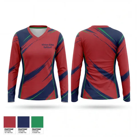 Womens Long Sleeve Vneck Shirt, Vinton Elite Softball, Softball, Teamtime, Team time, sublimation, custom sports apparel, team uniforms, spirit wear, spiritwear, sports uniforms, custom shirts, team store, custom team store, fundraiser sports, apparel fundraiser