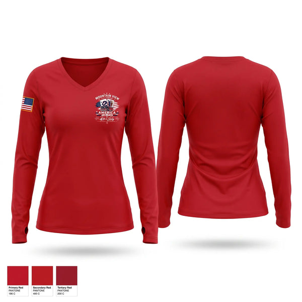 Womens Long Sleeve Vneck Shirt, Mountain View, Ice Hockey, Teamtime, Team time, sublimation, custom sports apparel, team uniforms, spirit wear, spiritwear, sports uniforms, custom shirts, team store, custom team store, fundraiser sports, apparel fundraiser