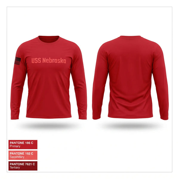 Long Sleeve Performance Shirt, USS Nebraska, Navy, Teamtime, Team time, sublimation, custom sports apparel, team uniforms, spirit wear, spiritwear, sports uniforms, custom shirts, team store, custom team store, fundraiser sports, apparel fundraiser
