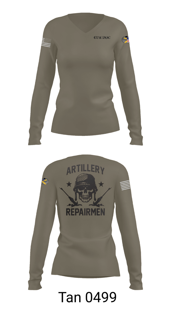 Womens Long Sleeve Vneck Shirt, ARMT 1-320th Field Artillery, Army, Teamtime, Team time, sublimation, custom sports apparel, team uniforms, spirit wear, spiritwear, sports uniforms, custom shirts, team store, custom team store, fundraiser sports, apparel fundraiser