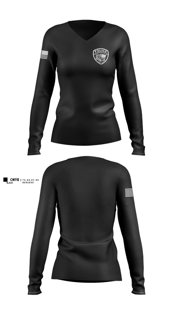 Womens Long Sleeve Vneck Shirt, Youngsville Police Department, Police, Teamtime, Team time, sublimation, custom sports apparel, team uniforms, spirit wear, spiritwear, sports uniforms, custom shirts, team store, custom team store, fundraiser sports, apparel fundraiser
