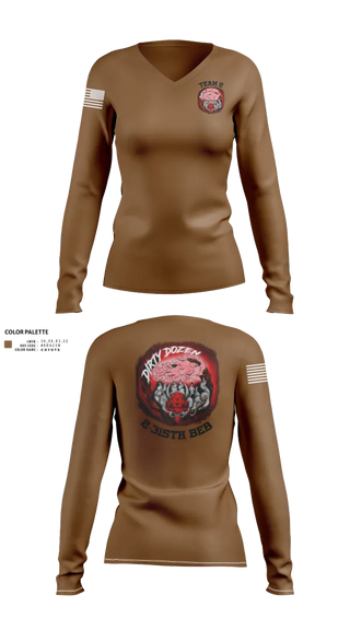 Womens Long Sleeve Vneck Shirt, Dirty Dozen, , Teamtime, Team time, sublimation, custom sports apparel, team uniforms, spirit wear, spiritwear, sports uniforms, custom shirts, team store, custom team store, fundraiser sports, apparel fundraiser