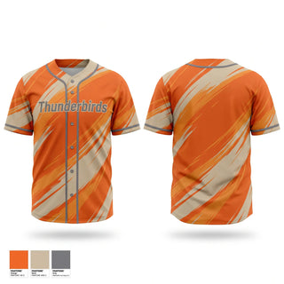 Full Button Baseball Jersey, Thunderbirds, Baseball, Teamtime, Team time, sublimation, custom sports apparel, team uniforms, spirit wear, spiritwear, sports uniforms, custom shirts, team store, custom team store, fundraiser sports, apparel fundraiser