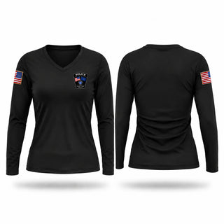 Womens Long Sleeve Vneck Shirt, Orestes Police Department, Police, Teamtime, Team time, sublimation, custom sports apparel, team uniforms, spirit wear, spiritwear, sports uniforms, custom shirts, team store, custom team store, fundraiser sports, apparel fundraiser