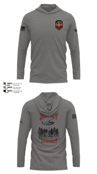 Long Sleeve Performance Shirt with hood, 1-171 MEDEVAC Dustoff, National Guard, Teamtime, Team time, sublimation, custom sports apparel, team uniforms, spirit wear, spiritwear, sports uniforms, custom shirts, team store, custom team store, fundraiser sports, apparel fundraiser