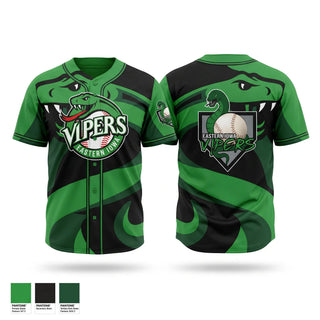 Full Button Baseball Jersey, Eastern Iowa Vipers, Baseball, Teamtime, Team time, sublimation, custom sports apparel, team uniforms, spirit wear, spiritwear, sports uniforms, custom shirts, team store, custom team store, fundraiser sports, apparel fundraiser