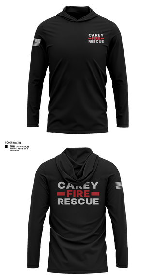 Long Sleeve Performance Shirt with hood, Carey Rural Fire & Rescue, Fire Department, Teamtime, Team time, sublimation, custom sports apparel, team uniforms, spirit wear, spiritwear, sports uniforms, custom shirts, team store, custom team store, fundraiser sports, apparel fundraiser