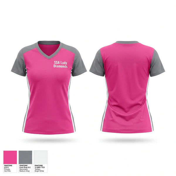 Womens Short Sleeve Vneck Shirt, SSA Lady Diamonds, Women's Basketball, Teamtime, Team time, sublimation, custom sports apparel, team uniforms, spirit wear, spiritwear, sports uniforms, custom shirts, team store, custom team store, fundraiser sports, apparel fundraiser