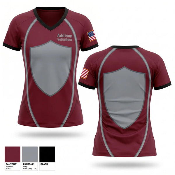 Womens Short Sleeve Vneck Shirt, Addison volunteer, Fire Department, Teamtime, Team time, sublimation, custom sports apparel, team uniforms, spirit wear, spiritwear, sports uniforms, custom shirts, team store, custom team store, fundraiser sports, apparel fundraiser