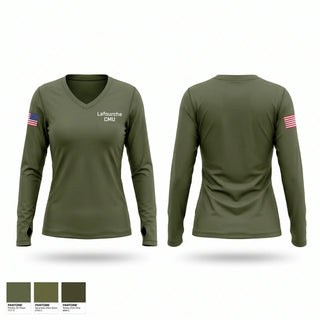 Womens Long Sleeve Vneck Shirt, Lafourche CMU, Police, Teamtime, Team time, sublimation, custom sports apparel, team uniforms, spirit wear, spiritwear, sports uniforms, custom shirts, team store, custom team store, fundraiser sports, apparel fundraiser