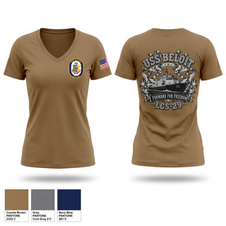 Womens Short Sleeve Vneck Shirt, USS Beloit, Navy, Teamtime, Team time, sublimation, custom sports apparel, team uniforms, spirit wear, spiritwear, sports uniforms, custom shirts, team store, custom team store, fundraiser sports, apparel fundraiser