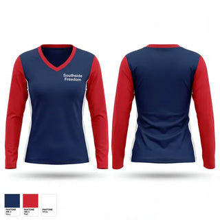 Womens Long Sleeve Vneck Shirt, Southside Freedom, Baseball, Teamtime, Team time, sublimation, custom sports apparel, team uniforms, spirit wear, spiritwear, sports uniforms, custom shirts, team store, custom team store, fundraiser sports, apparel fundraiser