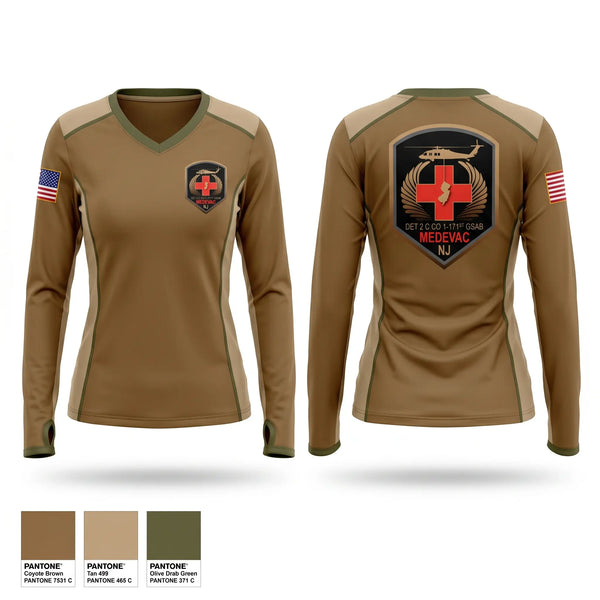 Womens Long Sleeve Vneck Shirt, 1-171 MEDEVAC, National Guard, Teamtime, Team time, sublimation, custom sports apparel, team uniforms, spirit wear, spiritwear, sports uniforms, custom shirts, team store, custom team store, fundraiser sports, apparel fundraiser