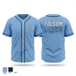 Full Button Baseball Jersey, Folsom Lakers, Baseball, Teamtime, Team time, sublimation, custom sports apparel, team uniforms, spirit wear, spiritwear, sports uniforms, custom shirts, team store, custom team store, fundraiser sports, apparel fundraiser