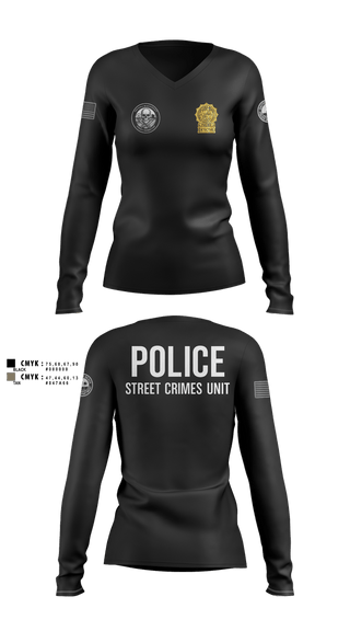 Womens Long Sleeve Vneck Shirt, STREET CRIMES, , Teamtime, Team time, sublimation, custom sports apparel, team uniforms, spirit wear, spiritwear, sports uniforms, custom shirts, team store, custom team store, fundraiser sports, apparel fundraiser