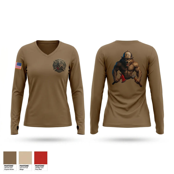 Womens Long Sleeve Vneck Shirt, 63rd OD CO Fire Rescue, Army, Teamtime, Team time, sublimation, custom sports apparel, team uniforms, spirit wear, spiritwear, sports uniforms, custom shirts, team store, custom team store, fundraiser sports, apparel fundraiser