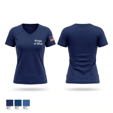 Womens Short Sleeve Vneck Shirt, Wings of Blue, Air Force, Teamtime, Team time, sublimation, custom sports apparel, team uniforms, spirit wear, spiritwear, sports uniforms, custom shirts, team store, custom team store, fundraiser sports, apparel fundraiser