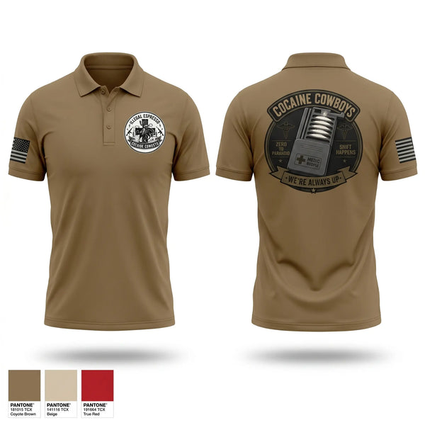 Short Sleeve Performance Polo, Cocaine Cowboys, Army, Teamtime, Team time, sublimation, custom sports apparel, team uniforms, spirit wear, spiritwear, sports uniforms, custom shirts, team store, custom team store, fundraiser sports, apparel fundraiser