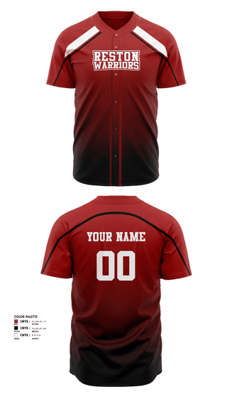 Full Button Baseball Jersey, Reston Warriors, Baseball, Teamtime, Team time, sublimation, custom sports apparel, team uniforms, spirit wear, spiritwear, sports uniforms, custom shirts, team store, custom team store, fundraiser sports, apparel fundraiser