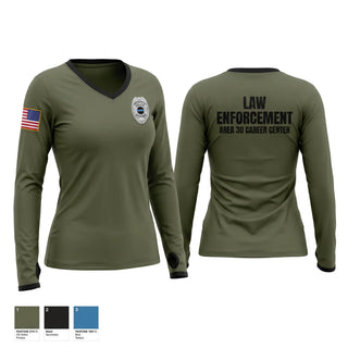 Womens Long Sleeve Vneck Shirt, AREA 30 CAREER CENTER LAW ENFORCEMENT, Police, Teamtime, Team time, sublimation, custom sports apparel, team uniforms, spirit wear, spiritwear, sports uniforms, custom shirts, team store, custom team store, fundraiser sports, apparel fundraiser