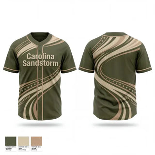 Full Button Baseball Jersey, Carolina Sandstorm, Baseball, Teamtime, Team time, sublimation, custom sports apparel, team uniforms, spirit wear, spiritwear, sports uniforms, custom shirts, team store, custom team store, fundraiser sports, apparel fundraiser