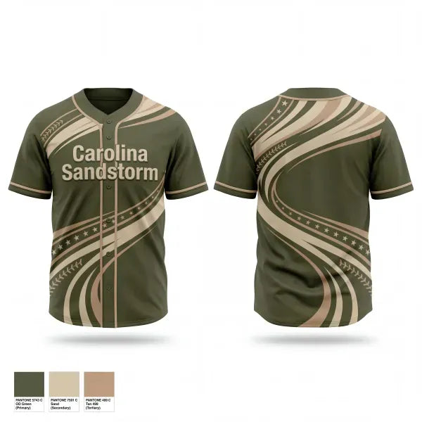 Full Button Baseball Jersey, Carolina Sandstorm, Baseball, Teamtime, Team time, sublimation, custom sports apparel, team uniforms, spirit wear, spiritwear, sports uniforms, custom shirts, team store, custom team store, fundraiser sports, apparel fundraiser