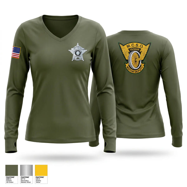 Womens Long Sleeve Vneck Shirt, MCSO traffic, Police, Teamtime, Team time, sublimation, custom sports apparel, team uniforms, spirit wear, spiritwear, sports uniforms, custom shirts, team store, custom team store, fundraiser sports, apparel fundraiser