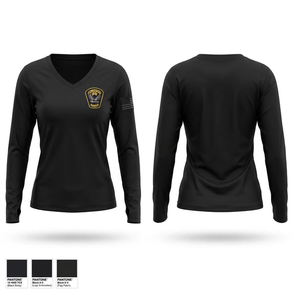 Womens Long Sleeve Vneck Shirt, Millington Police Department, Police, Teamtime, Team time, sublimation, custom sports apparel, team uniforms, spirit wear, spiritwear, sports uniforms, custom shirts, team store, custom team store, fundraiser sports, apparel fundraiser