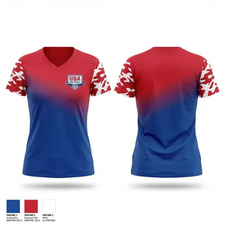 Womens Short Sleeve Vneck Shirt, USA Softball of Kansas, Softball, Teamtime, Team time, sublimation, custom sports apparel, team uniforms, spirit wear, spiritwear, sports uniforms, custom shirts, team store, custom team store, fundraiser sports, apparel fundraiser