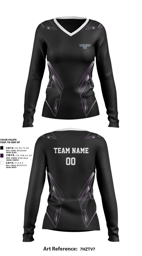 Womens Long Sleeve Vneck Shirt, Wrangler VBC, Women's Volleyball, Teamtime, Team time, sublimation, custom sports apparel, team uniforms, spirit wear, spiritwear, sports uniforms, custom shirts, team store, custom team store, fundraiser sports, apparel fundraiser