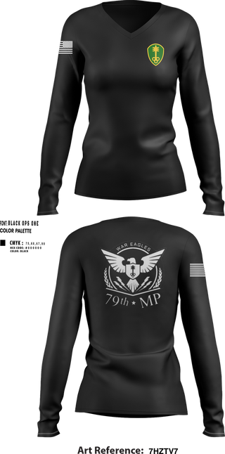Womens Long Sleeve Vneck Shirt, 79th MP Co, Army, Teamtime, Team time, sublimation, custom sports apparel, team uniforms, spirit wear, spiritwear, sports uniforms, custom shirts, team store, custom team store, fundraiser sports, apparel fundraiser