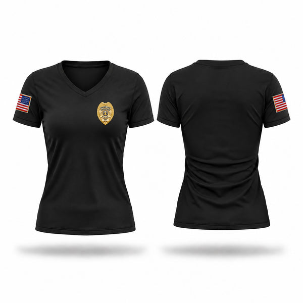 Womens Short Sleeve Vneck Shirt, JBLM Police Department, Police, Teamtime, Team time, sublimation, custom sports apparel, team uniforms, spirit wear, spiritwear, sports uniforms, custom shirts, team store, custom team store, fundraiser sports, apparel fundraiser