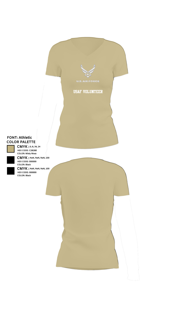 Womens Short Sleeve Vneck Shirt, USAF Volunteer, Air Force, Teamtime, Team time, sublimation, custom sports apparel, team uniforms, spirit wear, spiritwear, sports uniforms, custom shirts, team store, custom team store, fundraiser sports, apparel fundraiser