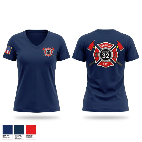 Womens Short Sleeve Vneck Shirt, Lebanon Fire, Fire Department, Teamtime, Team time, sublimation, custom sports apparel, team uniforms, spirit wear, spiritwear, sports uniforms, custom shirts, team store, custom team store, fundraiser sports, apparel fundraiser