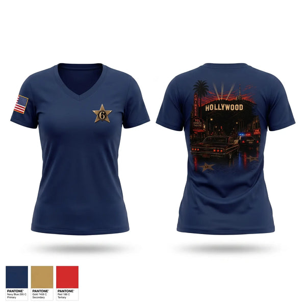 Womens Short Sleeve Vneck Shirt, HOLLYWOOD, Police, Teamtime, Team time, sublimation, custom sports apparel, team uniforms, spirit wear, spiritwear, sports uniforms, custom shirts, team store, custom team store, fundraiser sports, apparel fundraiser