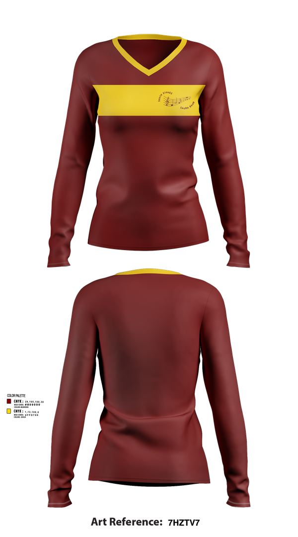 Womens Long Sleeve Vneck Shirt, South Stokes Saura Band, Spirit Store, Teamtime, Team time, sublimation, custom sports apparel, team uniforms, spirit wear, spiritwear, sports uniforms, custom shirts, team store, custom team store, fundraiser sports, apparel fundraiser