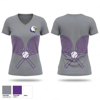 Womens Short Sleeve Vneck Shirt, Albion Purple Eagles, Tennis, Teamtime, Team time, sublimation, custom sports apparel, team uniforms, spirit wear, spiritwear, sports uniforms, custom shirts, team store, custom team store, fundraiser sports, apparel fundraiser
