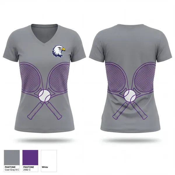 Womens Short Sleeve Vneck Shirt, Albion Purple Eagles, Tennis, Teamtime, Team time, sublimation, custom sports apparel, team uniforms, spirit wear, spiritwear, sports uniforms, custom shirts, team store, custom team store, fundraiser sports, apparel fundraiser