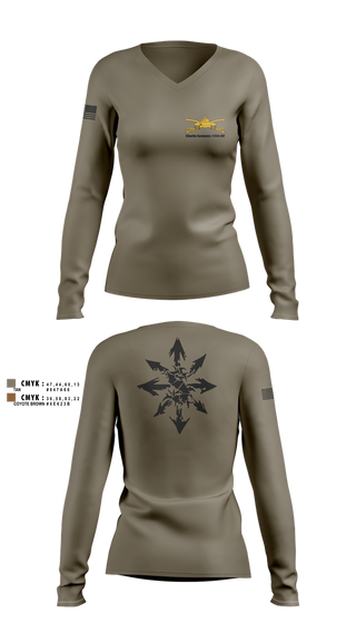 Womens Long Sleeve Vneck Shirt, Charlie Company 120th INF, National Guard, Teamtime, Team time, sublimation, custom sports apparel, team uniforms, spirit wear, spiritwear, sports uniforms, custom shirts, team store, custom team store, fundraiser sports, apparel fundraiser