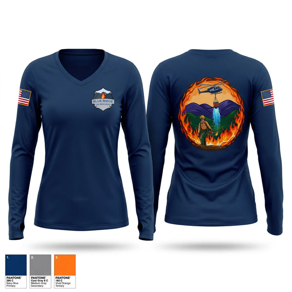 Womens Long Sleeve Vneck Shirt, Blue Ridge Fire Resources, Fire Department, Teamtime, Team time, sublimation, custom sports apparel, team uniforms, spirit wear, spiritwear, sports uniforms, custom shirts, team store, custom team store, fundraiser sports, apparel fundraiser