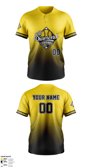 Two Button Softball Jersey, Diamond Daisies, Softball, Teamtime, Team time, sublimation, custom sports apparel, team uniforms, spirit wear, spiritwear, sports uniforms, custom shirts, team store, custom team store, fundraiser sports, apparel fundraiser