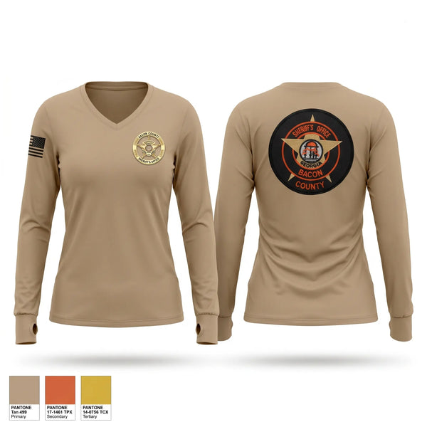 Womens Long Sleeve Vneck Shirt, Bacon County Sheriff’s Office, Police, Teamtime, Team time, sublimation, custom sports apparel, team uniforms, spirit wear, spiritwear, sports uniforms, custom shirts, team store, custom team store, fundraiser sports, apparel fundraiser