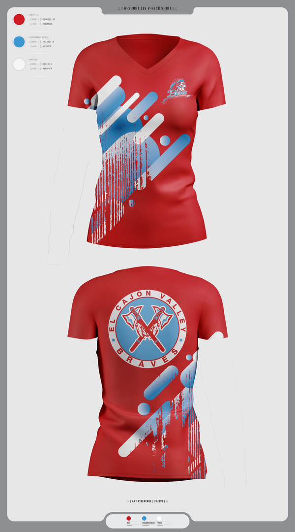 Womens Short Sleeve Vneck Shirt, El Cajon Valley High School Cheer, Cheer, Teamtime, Team time, sublimation, custom sports apparel, team uniforms, spirit wear, spiritwear, sports uniforms, custom shirts, team store, custom team store, fundraiser sports, apparel fundraiser