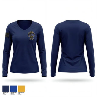 Womens Long Sleeve Vneck Shirt, Chester Fire District, Fire Department, Teamtime, Team time, sublimation, custom sports apparel, team uniforms, spirit wear, spiritwear, sports uniforms, custom shirts, team store, custom team store, fundraiser sports, apparel fundraiser