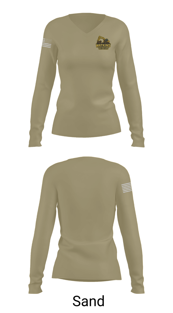 Womens Long Sleeve Vneck Shirt, 252 EngineersWatkins Excavation, , Teamtime, Team time, sublimation, custom sports apparel, team uniforms, spirit wear, spiritwear, sports uniforms, custom shirts, team store, custom team store, fundraiser sports, apparel fundraiser