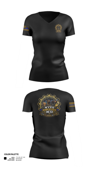 Womens Short Sleeve Vneck Shirt, NYPD NARCOTICS K9, Police, Teamtime, Team time, sublimation, custom sports apparel, team uniforms, spirit wear, spiritwear, sports uniforms, custom shirts, team store, custom team store, fundraiser sports, apparel fundraiser